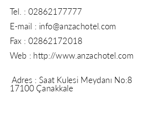 Grand Anzac Otel iletiim bilgileri